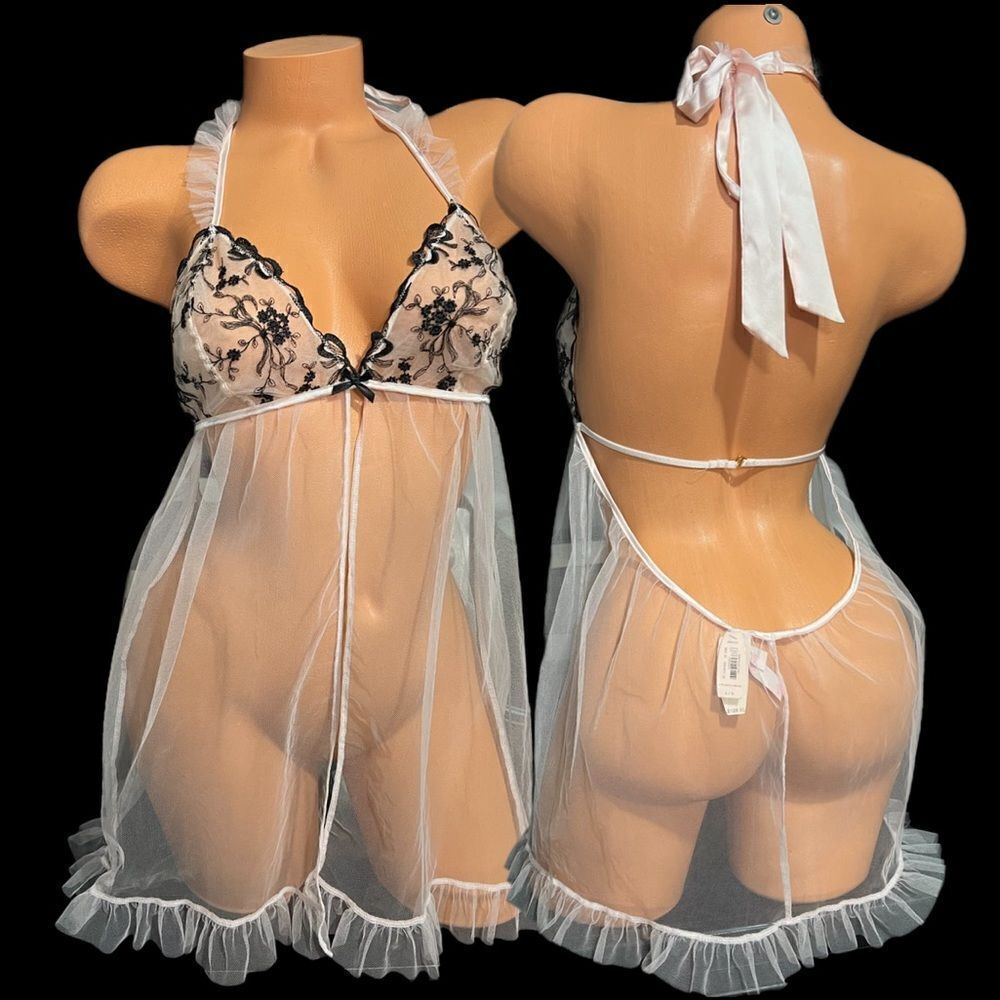 Victoria’s Secret Designer Collection Sexy Sheer Mesh Tulle Babydoll Pink L